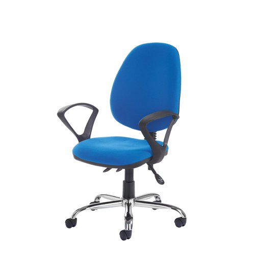 Jota High fabric back asynchro operator chair with fixed arms and chrome base - made to order