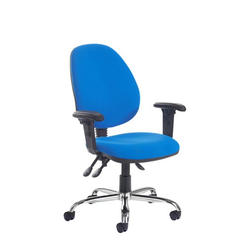 Jota High fabric back asynchro operator chair with adjustable arms and chrome base - made to order