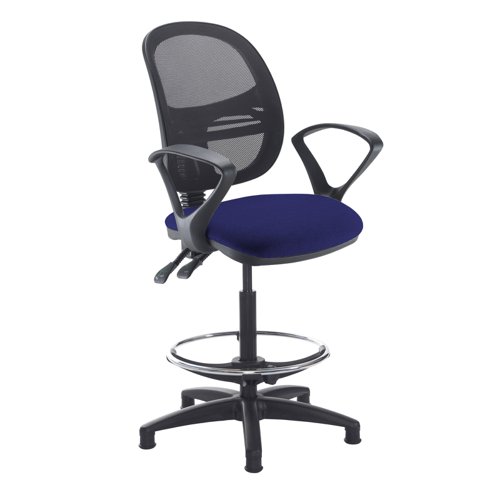 Jota mesh back draughtsmans chair with fixed arms - Ocean Blue