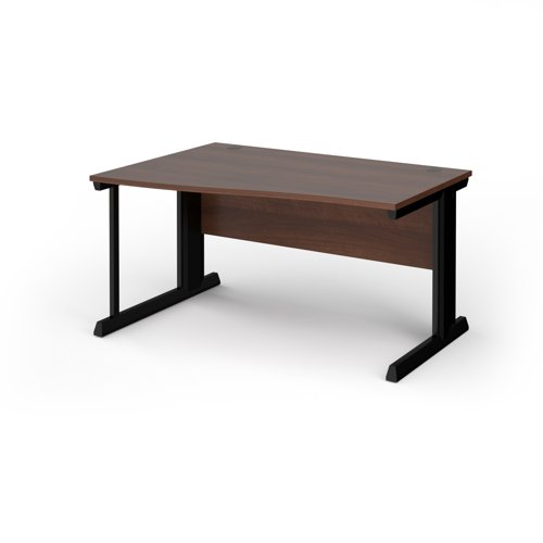 Vivo left hand wave desk 1400mm - black frame, walnut top
