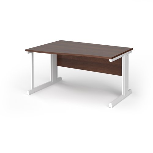 Vivo left hand wave desk 1400mm - white frame, walnut top