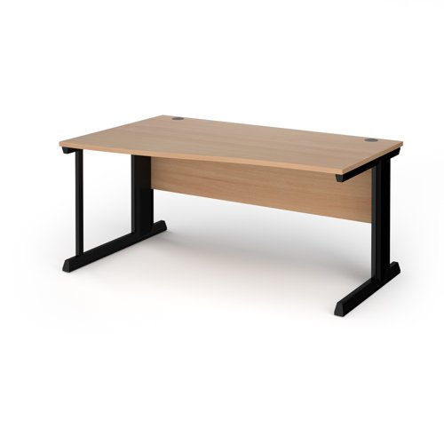 Vivo left hand wave desk 1600mm - black frame, beech top