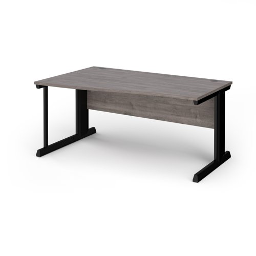 Vivo left hand wave desk 1600mm - black frame, Grey Oak top