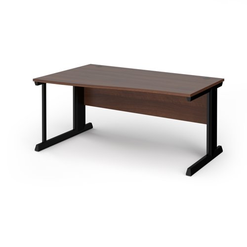 Vivo left hand wave desk 1600mm - black frame, walnut top
