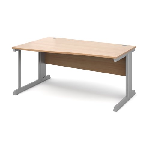 Vivo left hand wave desk 1600mm - silver frame, beech top