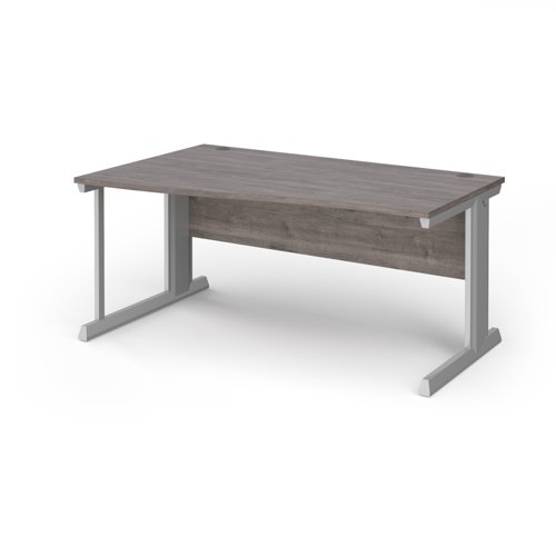 Vivo left hand wave desk 1600mm - silver frame, Grey Oak top