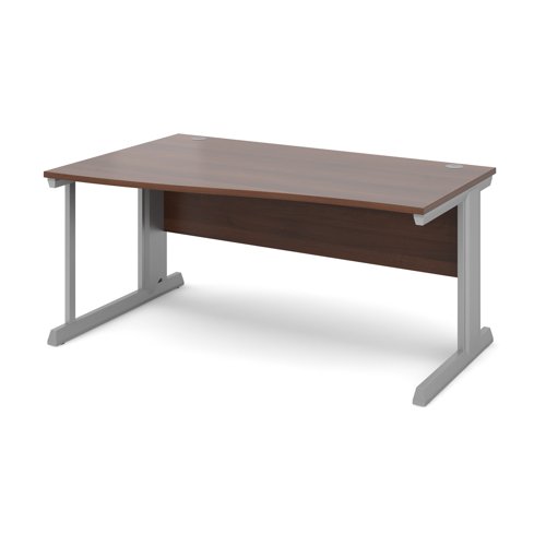 Vivo left hand wave desk 1600mm - silver frame, walnut top