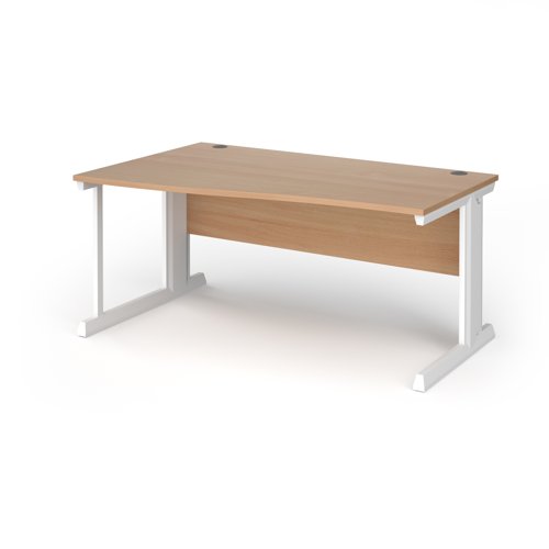 Vivo left hand wave desk 1600mm - white frame, beech top