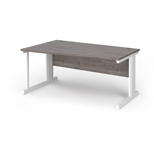 Vivo left hand wave desk 1600mm - white frame, Grey Oak top