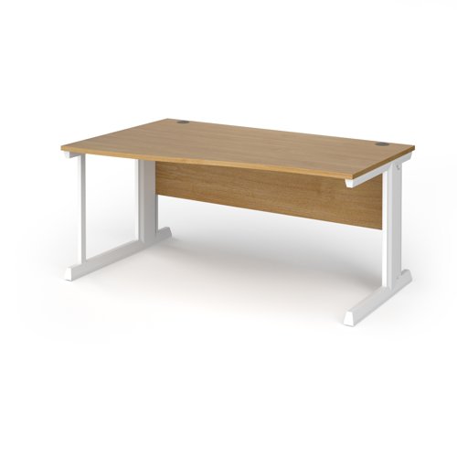 Vivo left hand wave desk 1600mm - white frame, oak top