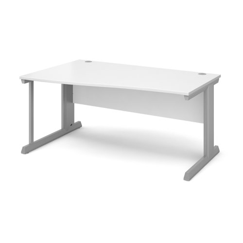 Office Desk Left Hand Wave Desk 1600mm White Top With Silver Frame Vivo
