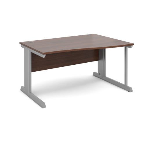 Vivo right hand wave desk 1400mm - silver frame, walnut top