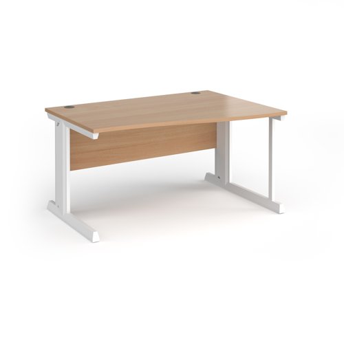 Vivo right hand wave desk 1400mm - white frame, beech top