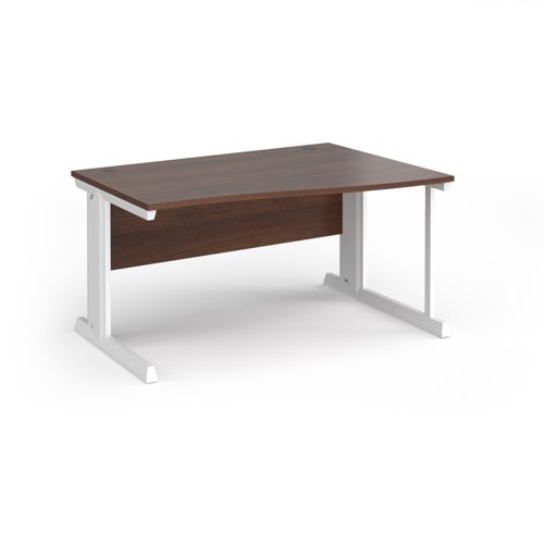 Vivo right hand wave desk 1400mm - white frame, walnut top