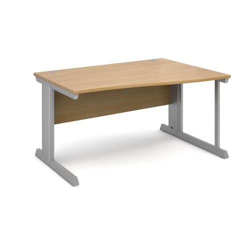 Office Desk Right Hand Wave Desk 1400mm Oak Top With Silver Frame Vivo