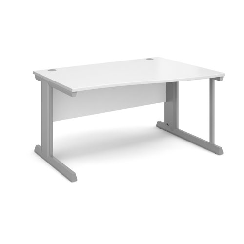 Office Desk Right Hand Wave Desk 1400mm White Top With Silver Frame Vivo