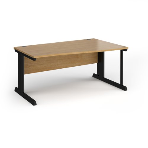 Vivo right hand wave desk 1600mm - black frame, oak top
