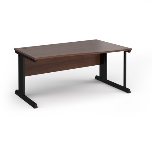 Vivo right hand wave desk 1600mm - black frame, walnut top