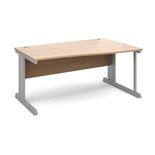 Vivo right hand wave desk 1600mm - silver frame, beech top