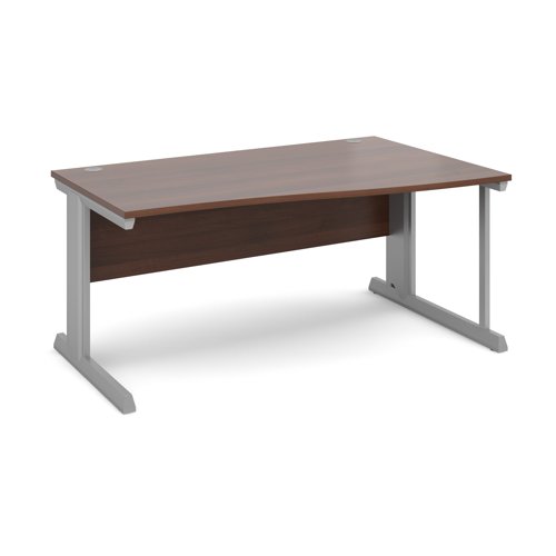 Vivo right hand wave desk 1600mm - silver frame, walnut top