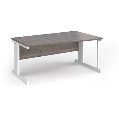 Vivo right hand wave desk 1600mm - white frame, Grey Oak top