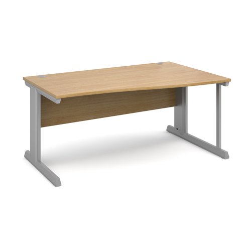 Vivo right hand wave desk 1600mm - silver frame, oak top