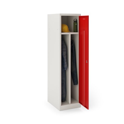 Steel clean and dirty locker with 1 shelf - grey with red door