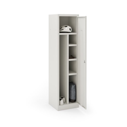 Steel workwear combi locker with 1 full width shelf and 3 half width shelves - grey with grey door Bisley