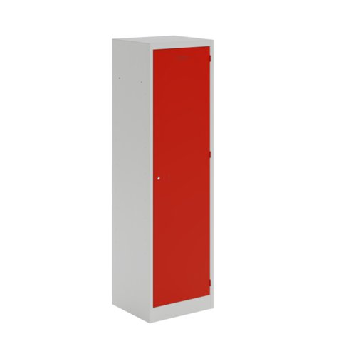Steel workwear combi locker with 1 full width shelf and 3 half width shelves - grey with red door
