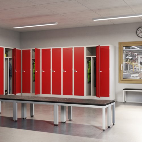 Steel police locker with 1 shelf and 1 coat rail - grey with grey door