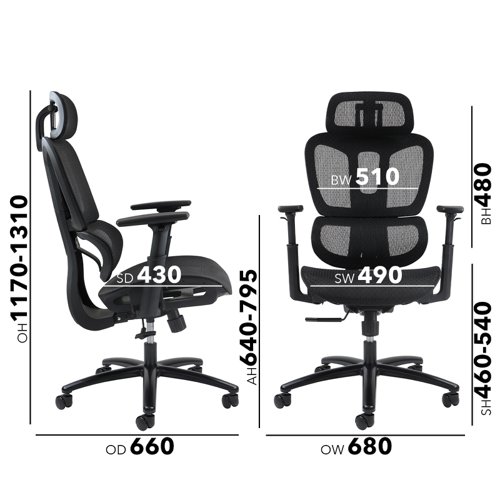 Zala mesh back operator chair with headrest and black mesh seat  ZAL300T1-K