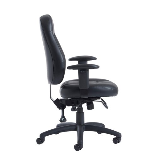 Zeus is a dual purpose chair which is designed for both style conscious executives and for challenging 24 hour environments that require added comfort and durability. Available in black faux leather high back and medium back, and with blue or black fabric, Zeus has a triple paddle multi-functional mechanism and represents the executive standard in seating.