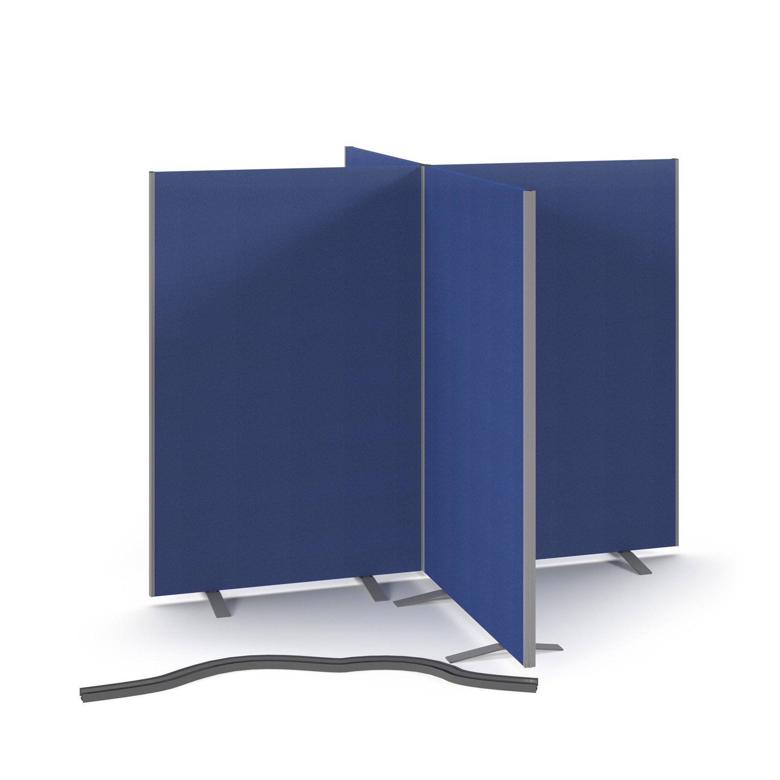 Floor standing fabric screen 4 way panel linking strip