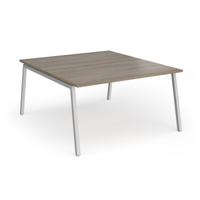 Connex Angled 1400 x 1600 x 725mm Back to Back Desk (2 x 1400mm) - Silver Frame / Nebraska Oak Top