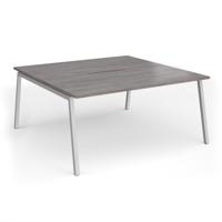 Connex Angled 1600 x 1600 x 725mm Back to Back Desk (2 x 1600mm) - Silver Frame / Grey Oak Top
