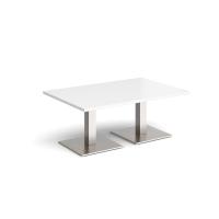 Brescia rectangular coffee table with flat square brushed steel bases 1200mm x 800mm - white