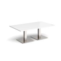 Brescia rectangular coffee table with flat square brushed steel bases 1400mm x 800mm - white
