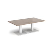 Brescia rectangular coffee table with flat square white bases 1400mm x 800mm - barcelona walnut
