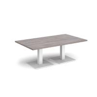Brescia rectangular coffee table with flat square white bases 1400mm x 800mm - grey oak