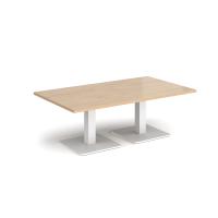 Brescia rectangular coffee table with flat square white bases 1400mm x 800mm - kendal oak