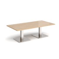 Brescia rectangular coffee table with flat square brushed steel bases 1600mm x 800mm - kendal oak