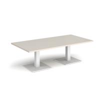 Brescia rectangular coffee table with flat square white bases 1600mm x 800mm - Light Grey