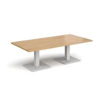 Brescia rectangular coffee table with flat square white bases 1600mm x 800mm - oak