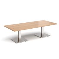 Brescia rectangular coffee table with flat square brushed steel bases 1800mm x 800mm - beech