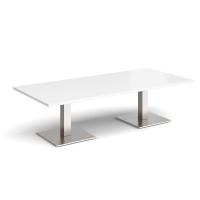 Brescia rectangular coffee table with flat square brushed steel bases 1800mm x 800mm - white
