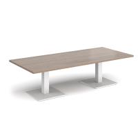 Brescia rectangular coffee table with flat square white bases 1800mm x 800mm - barcelona walnut