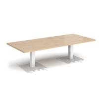 Brescia rectangular coffee table with flat square white bases 1800mm x 800mm - kendal oak