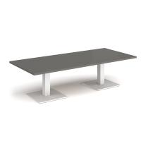 Brescia rectangular coffee table with flat square white bases 1800mm x 800mm - Onyx Grey
