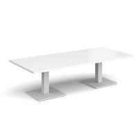 Brescia rectangular coffee table with flat square white bases 1800mm x 800mm - white