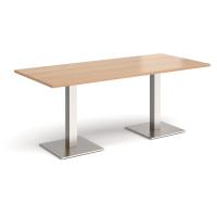 Brescia rectangular dining table with flat square brushed steel bases 1800mm x 800mm - beech